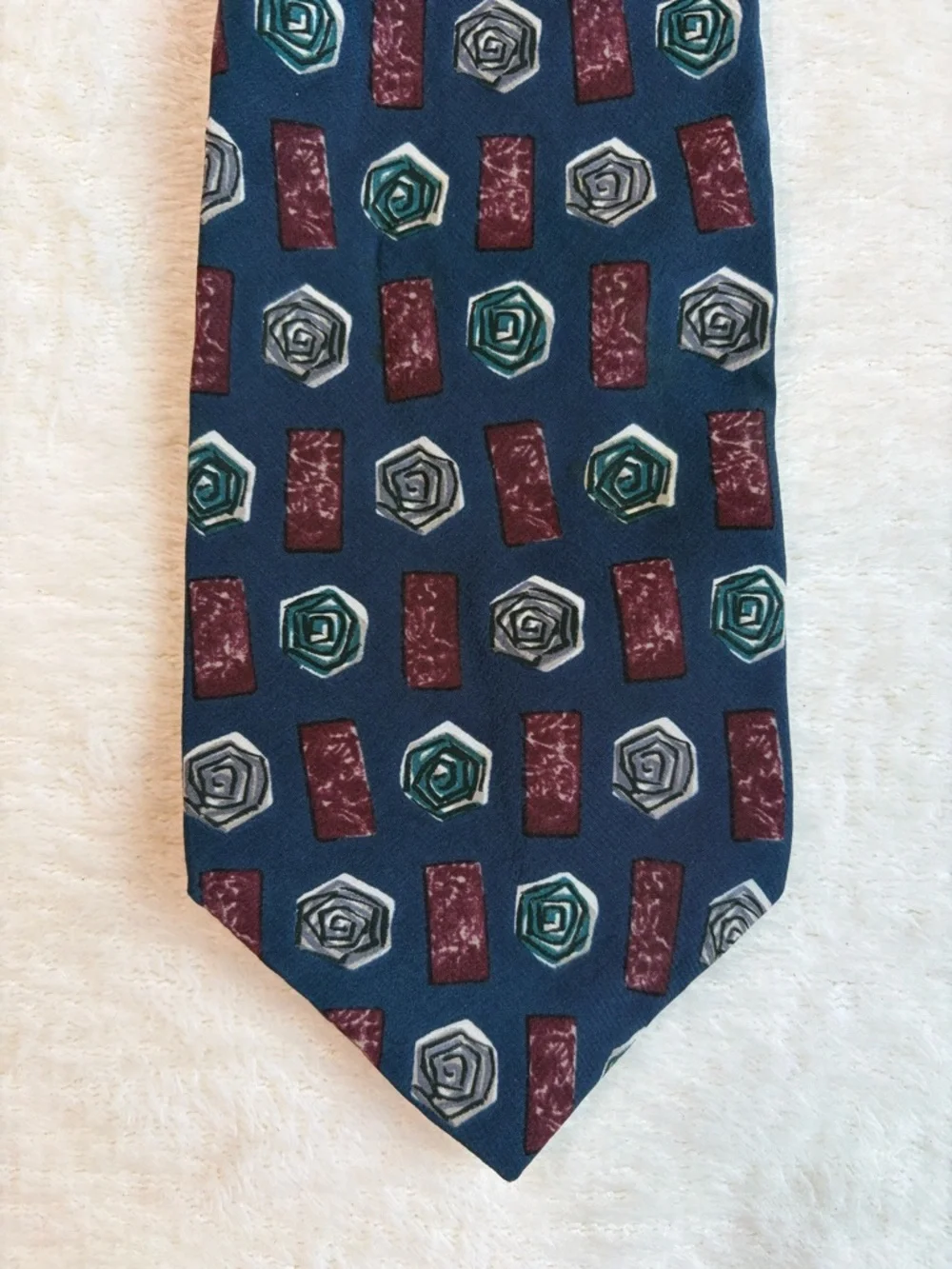 Don Loper Men's Geometric Blue Burgundy Gray Green Silk‎ Woven Designer Tie